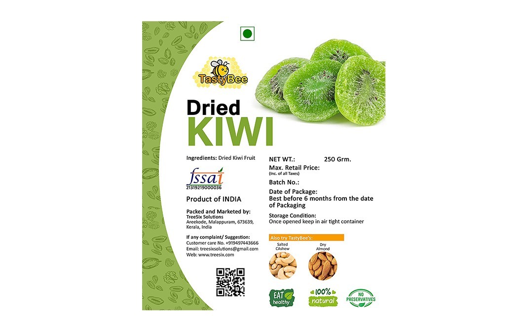 TastyBee Dried Kiwi    Box  250 grams